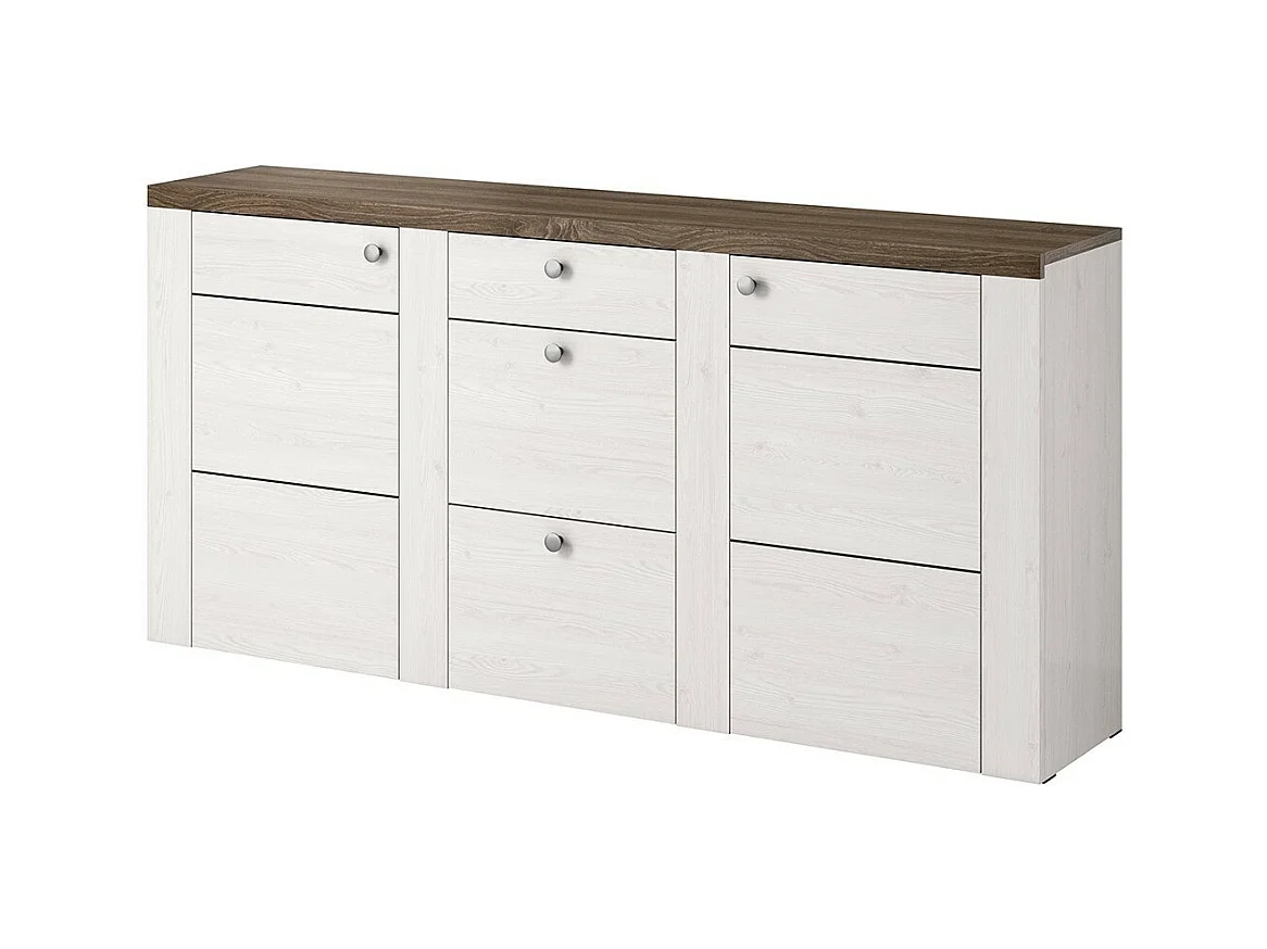 Buffet design 175cm pour salon couleur blanc effet bois et chêne collection SANTIAGO.