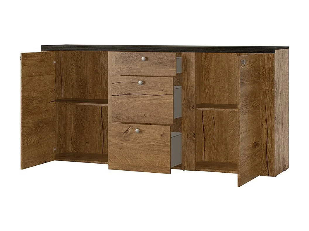 Buffet design 175cm pour salon couleur blanc effet bois et chêne collection SANTIAGO.