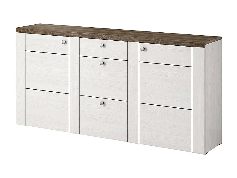 Buffet design 175cm pour salon couleur blanc effet bois et chêne collection SANTIAGO.