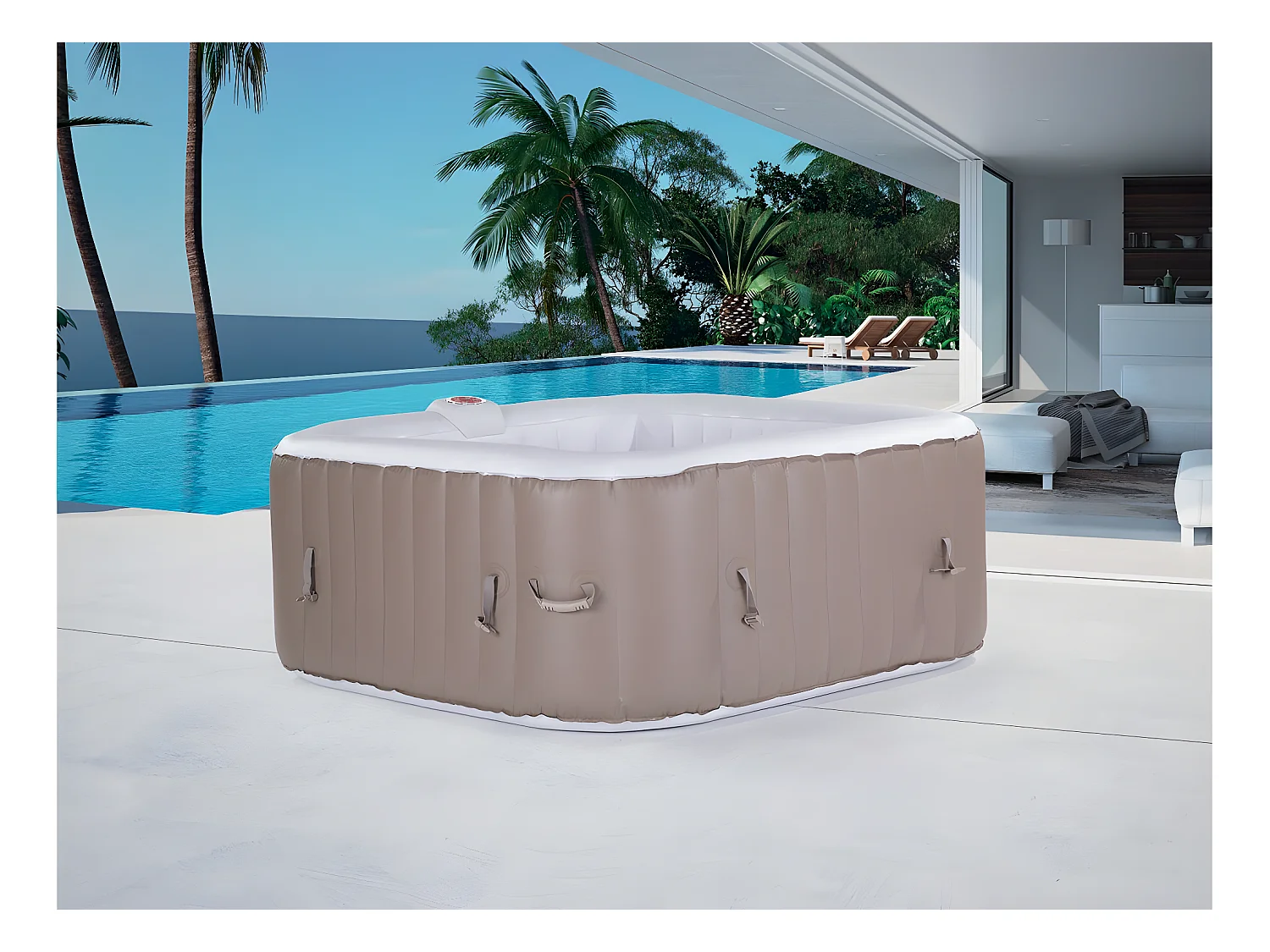 Spa hinchable - "Monac" en PVC - 6 personas - topo/ crema