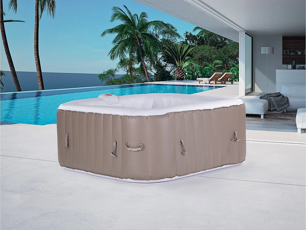 Uppblåsbart Hett Badkar Monac - 6 Sittplatser - Taupe/Crème - 130 Massagejets - Digital Kontrollpanel