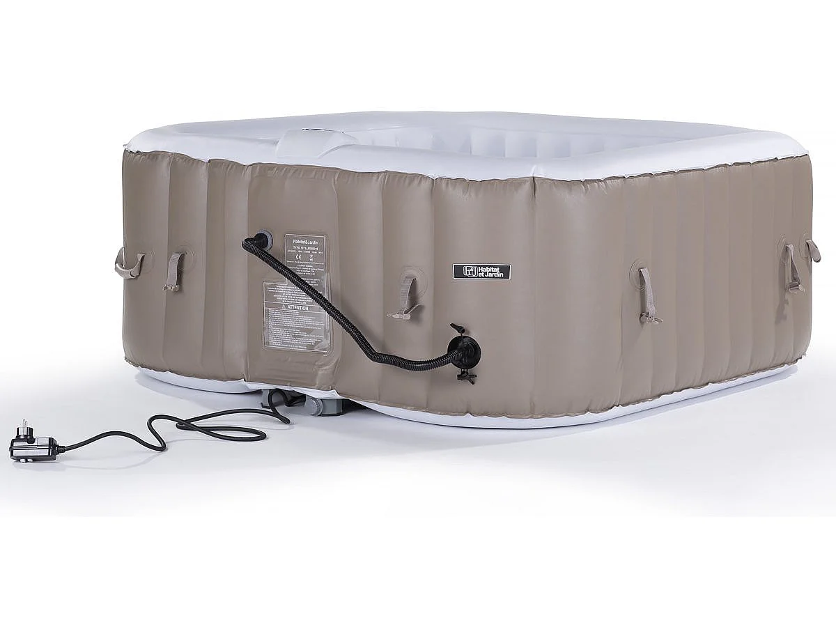 Uppblåsbart Hett Badkar Monac - 6 Sittplatser - Taupe/Crème - 130 Massagejets - Digital Kontrollpanel