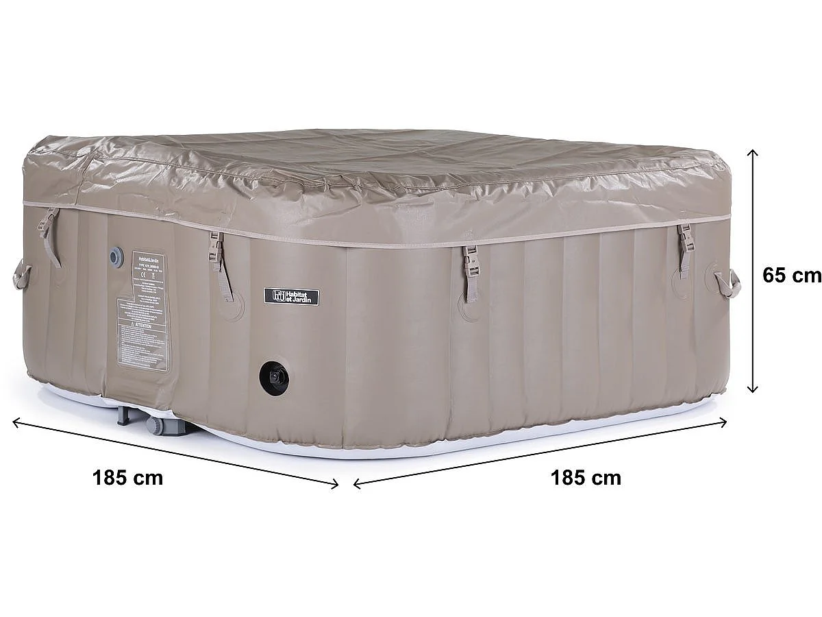 Uppblåsbart Hett Badkar Monac - 6 Sittplatser - Taupe/Crème - 130 Massagejets - Digital Kontrollpanel