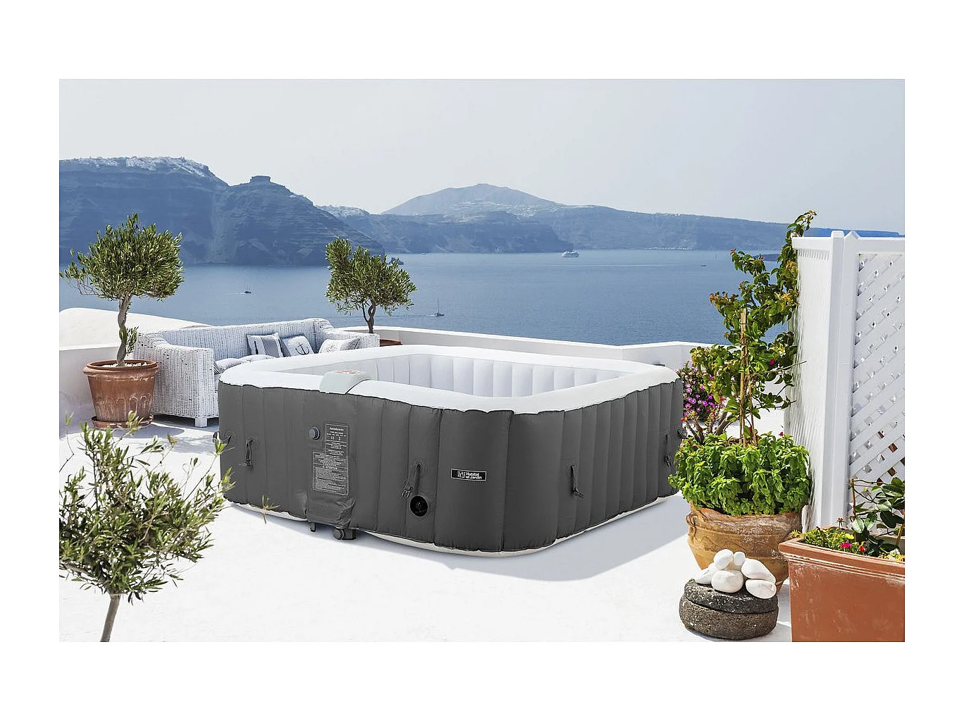 Spa gonflable "RIVIERA" en PVC - 6 places - Gris/blanc