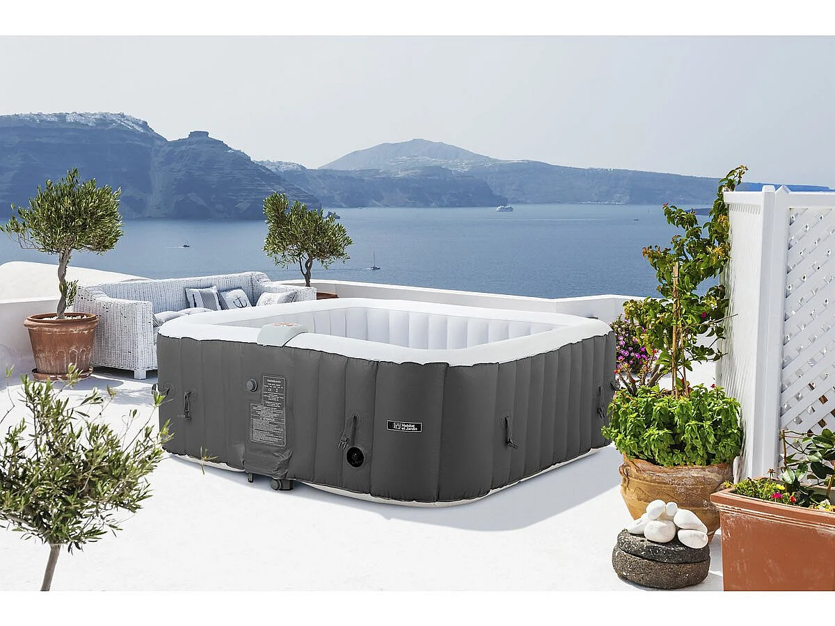 Uppblåsbart spa "RIVIERA" 6 personer PVC - Grå/Vit - 130 luftjets - Värmesystem