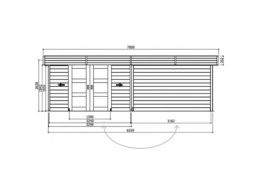 Abri jardin bois "Arhus" - 19.90 m² - 7 x 2.84 x 1.85 m - 28 mm