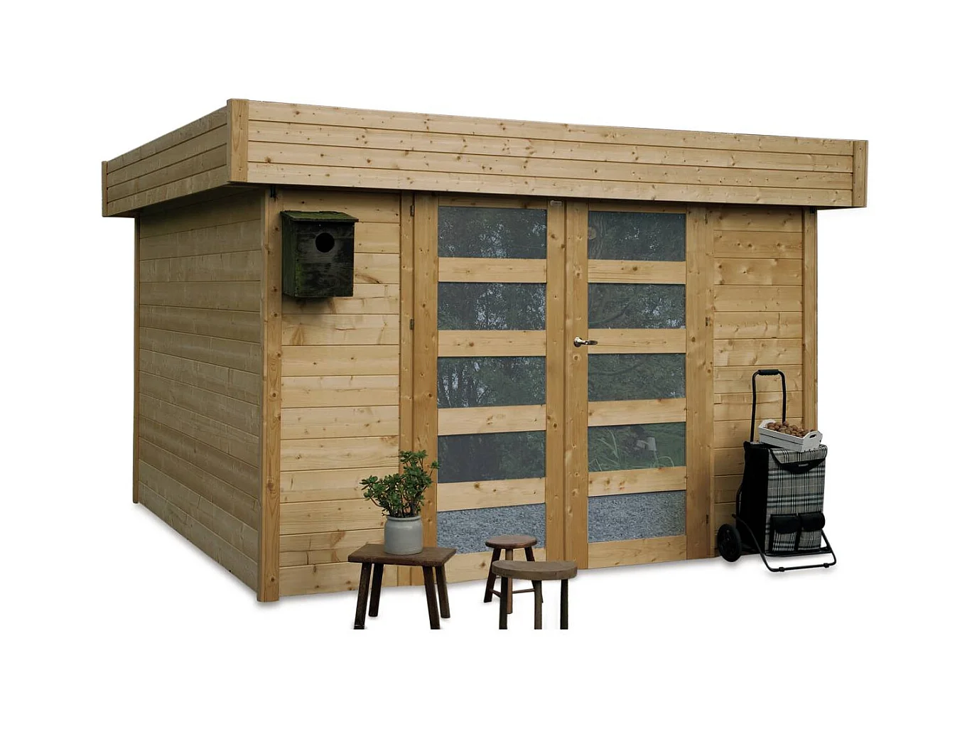 Houten tuinhuis "Odense" met dubbele deur en opslag - 7,64 m² - 28 mm - weer- en windbestendig