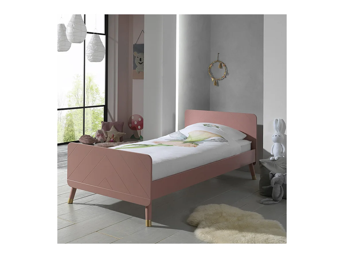 TINY PINK - Lit 90x200cm Rose Graphique Sommier Intégré