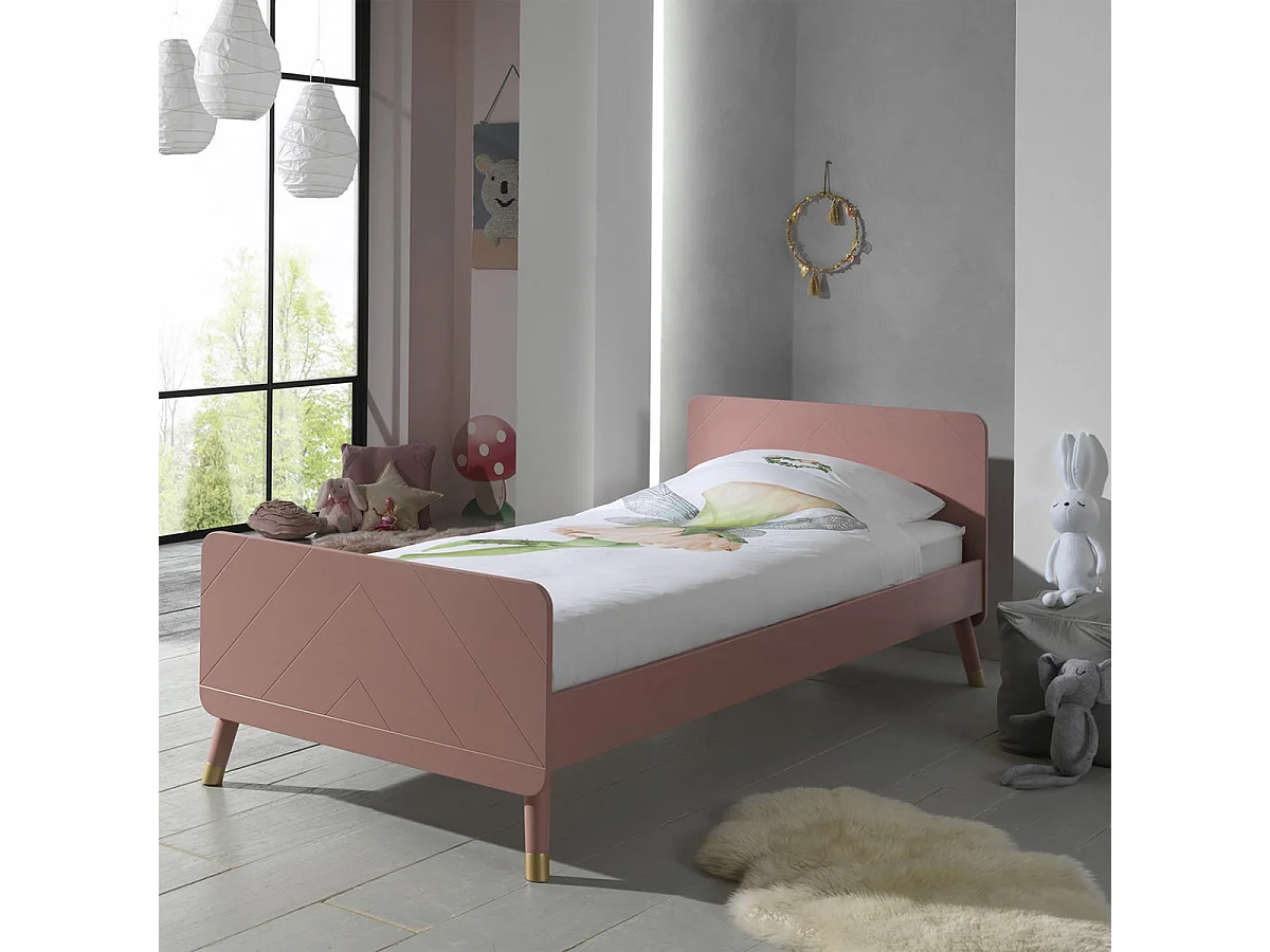 TINY PINK - Lit 90x200cm Rose Graphique Sommier Intégré