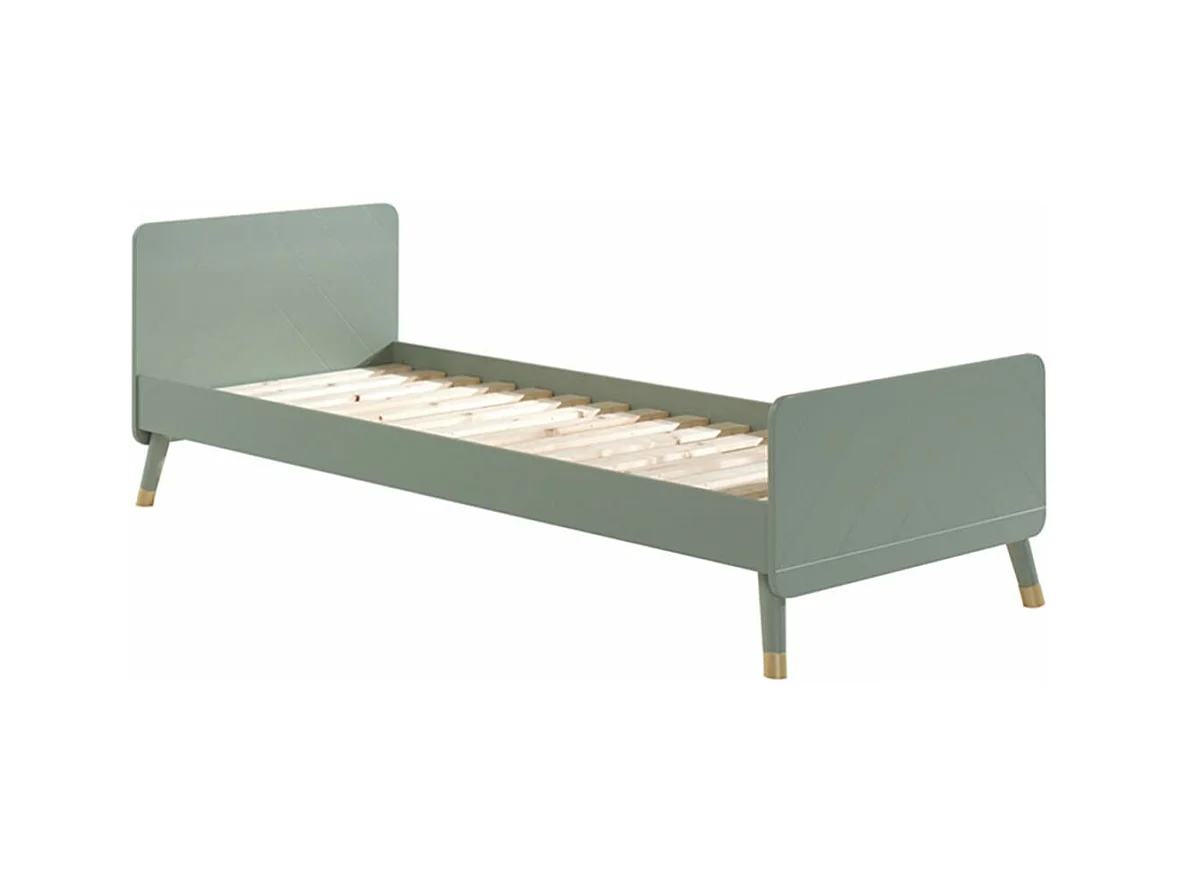 TINY GREEN - Lit 90x200cm Vert Olive Graphique Sommier Intégré