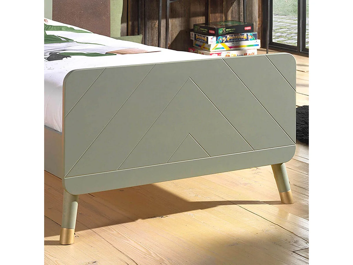 TINY GREEN - Lit 90x200cm Vert Olive Graphique Sommier Intégré