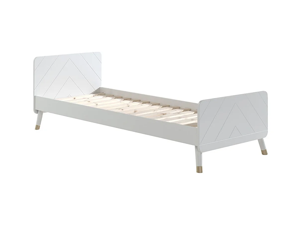 TINY WHITE - Lit 90x200cm Blanc Graphique Sommier Intégré