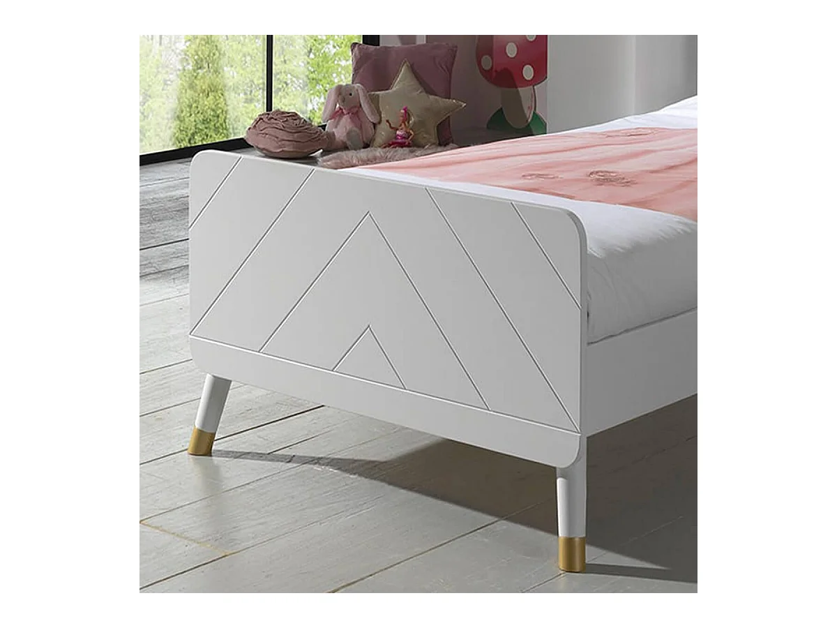 TINY WHITE - Lit 90x200cm Blanc Graphique Sommier Intégré