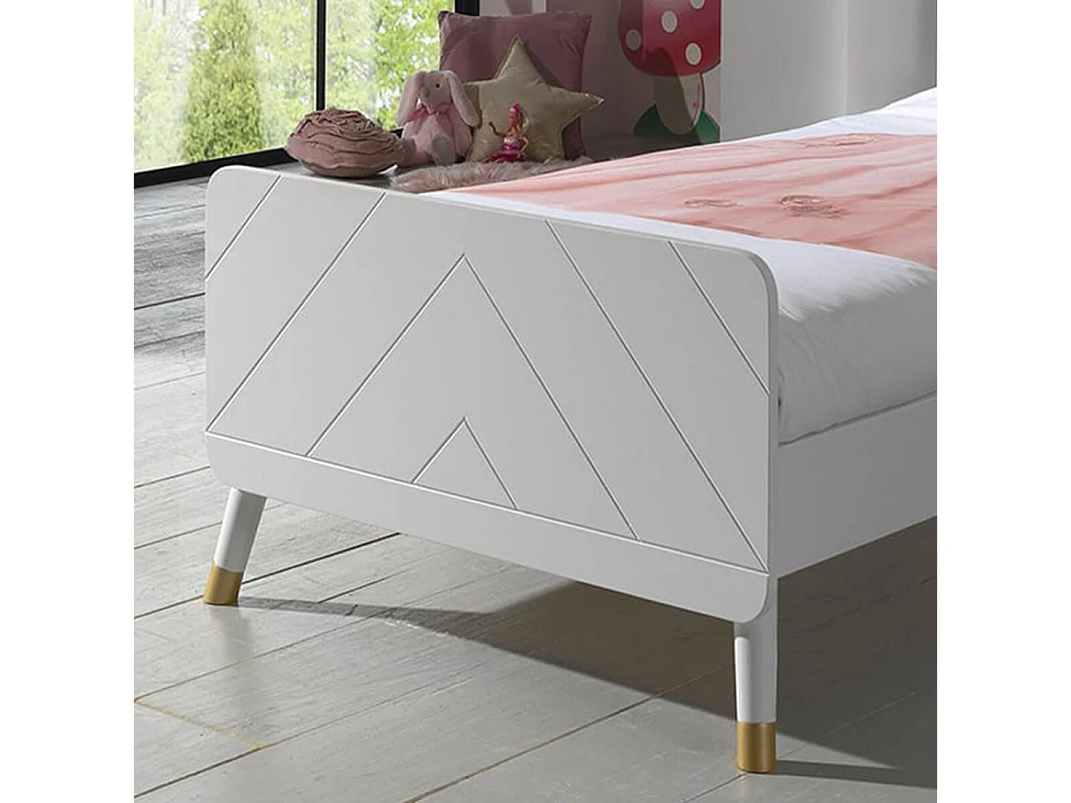 TINY WHITE - Lit 90x200cm Blanc Graphique Sommier Intégré