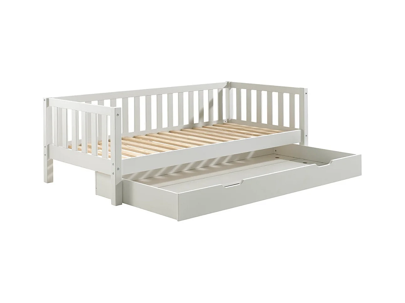 YAX - Lit Gigogne 90x200cm en Pin Laqué Blanc