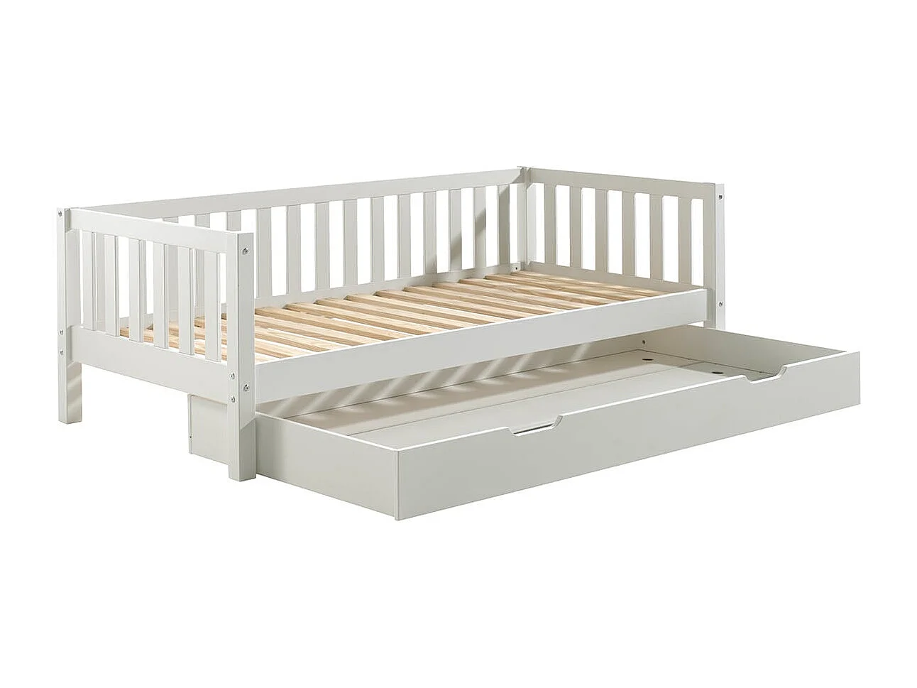 YAX - Lit Gigogne 90x200cm en Pin Laqué Blanc