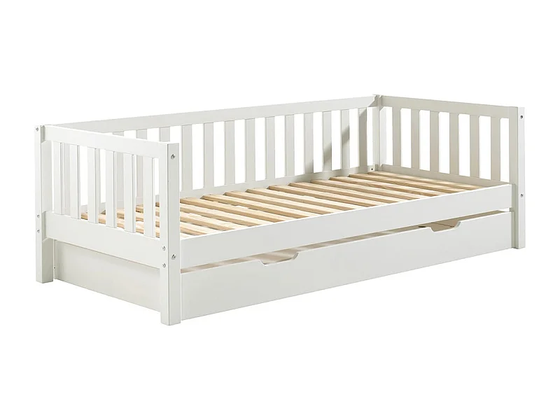 YAX - Lit Gigogne 90x200cm en Pin Laqué Blanc