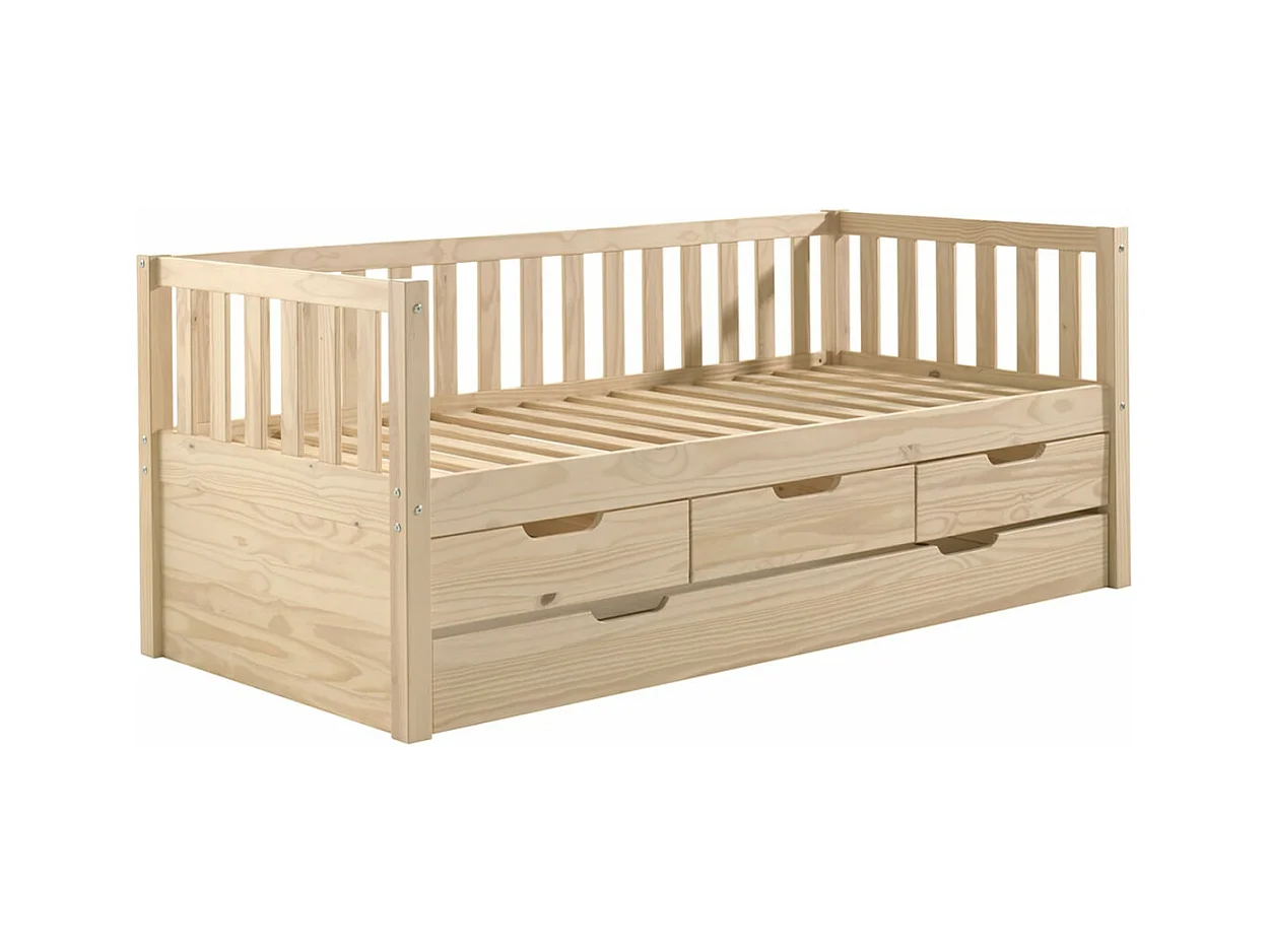 YAX - Lit Gigogne 90x200cm à Tiroirs en Pin Naturel