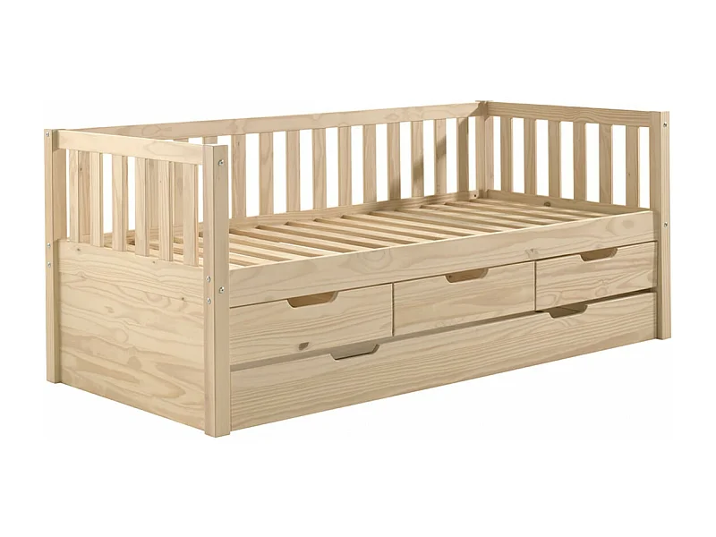 YAX - Lit Gigogne 90x200cm à Tiroirs en Pin Naturel