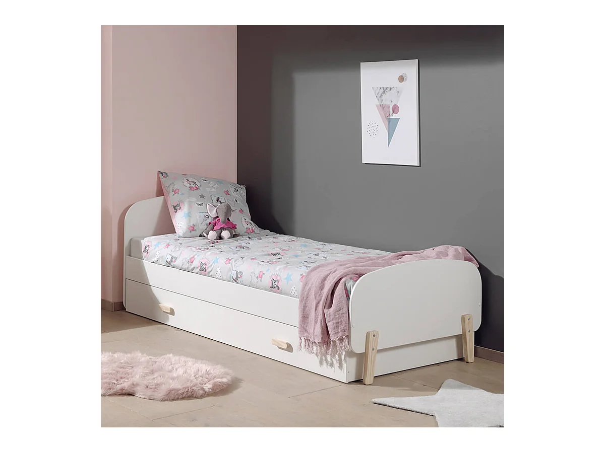 BODHI WHITE - Lit Gigogne 90x200cm avec Tiroir de Lit