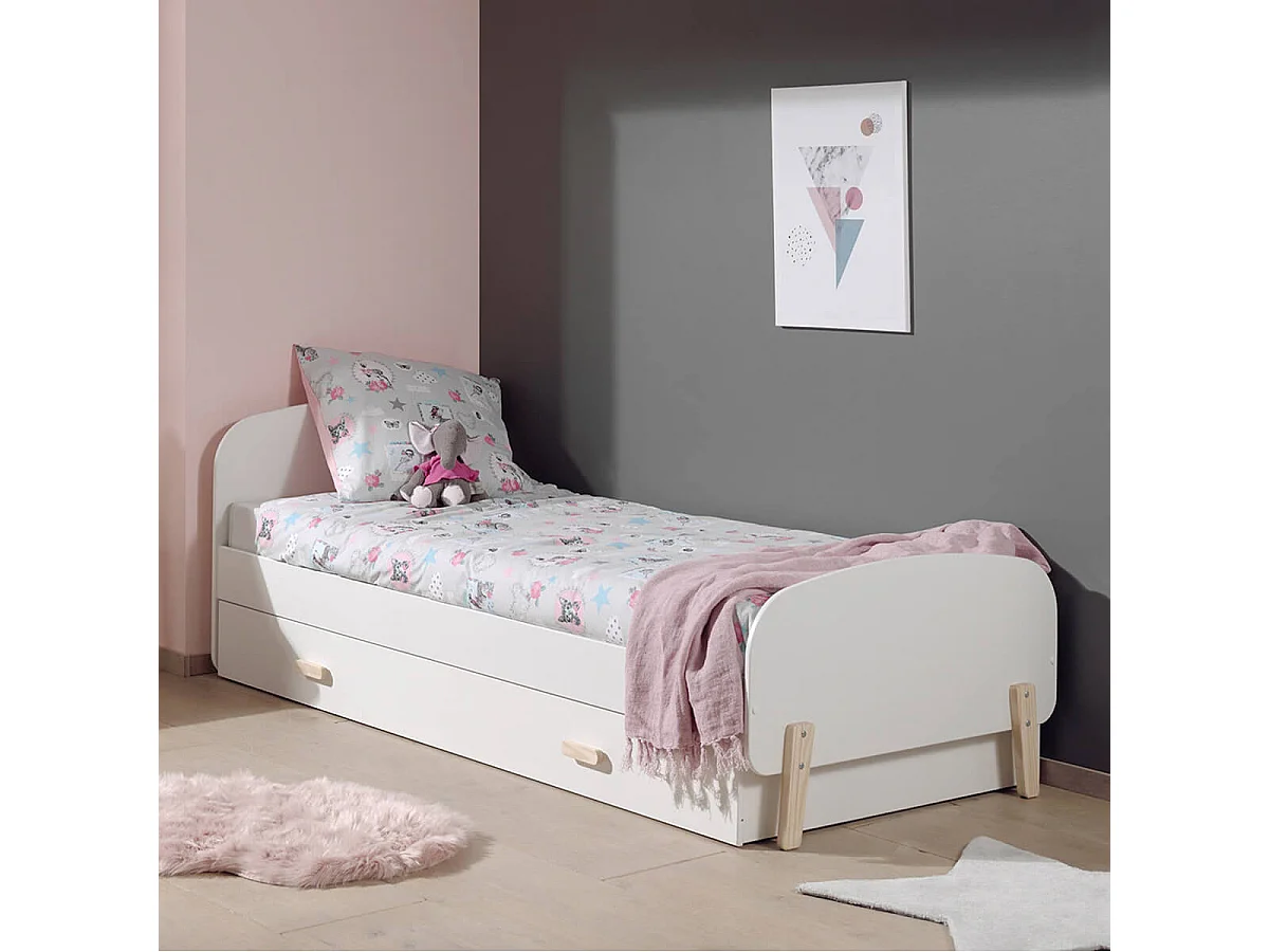 BODHI WHITE - Lit Gigogne 90x200cm avec Tiroir de Lit