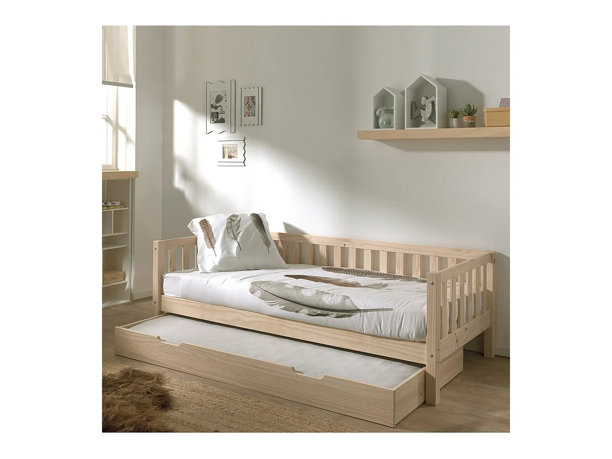 YAX - Lit Gigogne 90x200cm en Pin Naturel