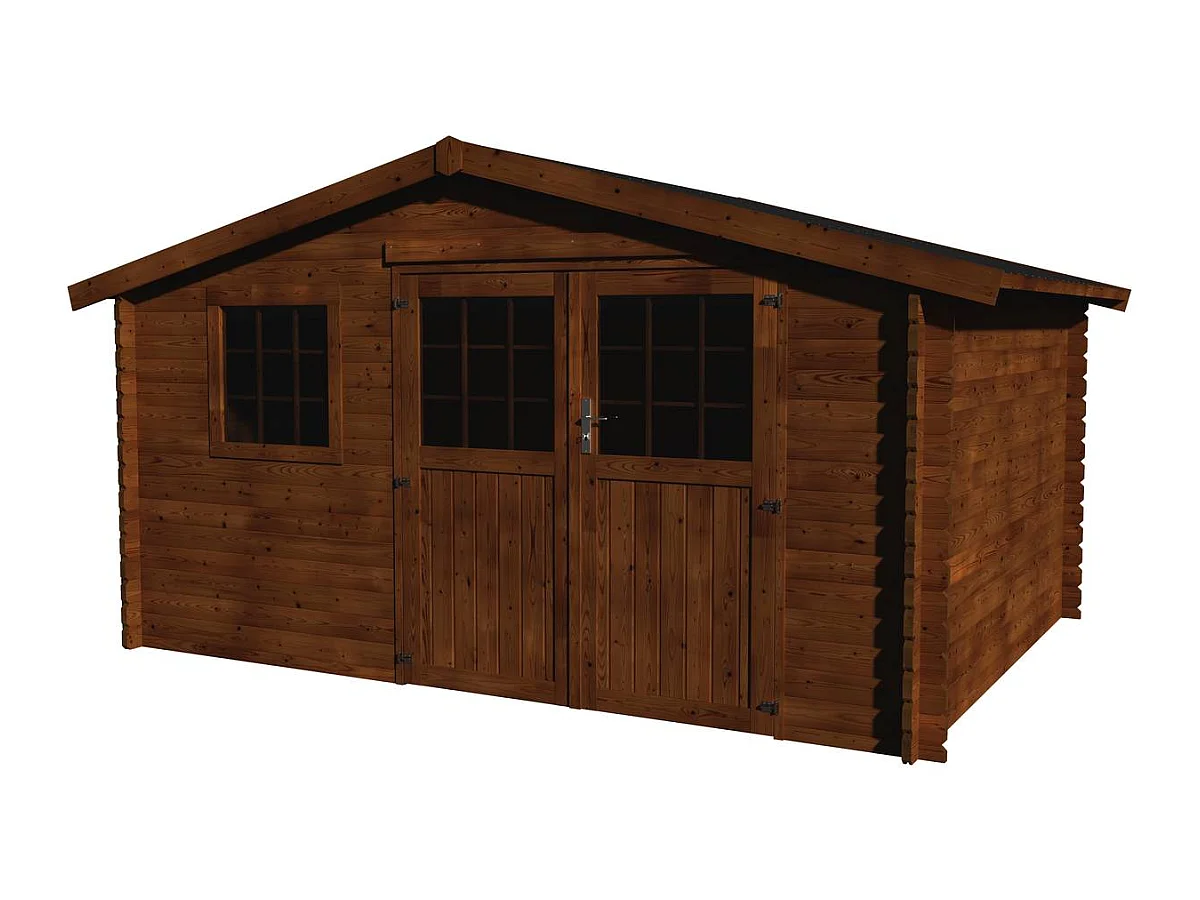 Abri jardin bois "Vallauris" - 15.84 m² - 3.98 x 3.98 x 2.29 m - 34 mm - Traité marron