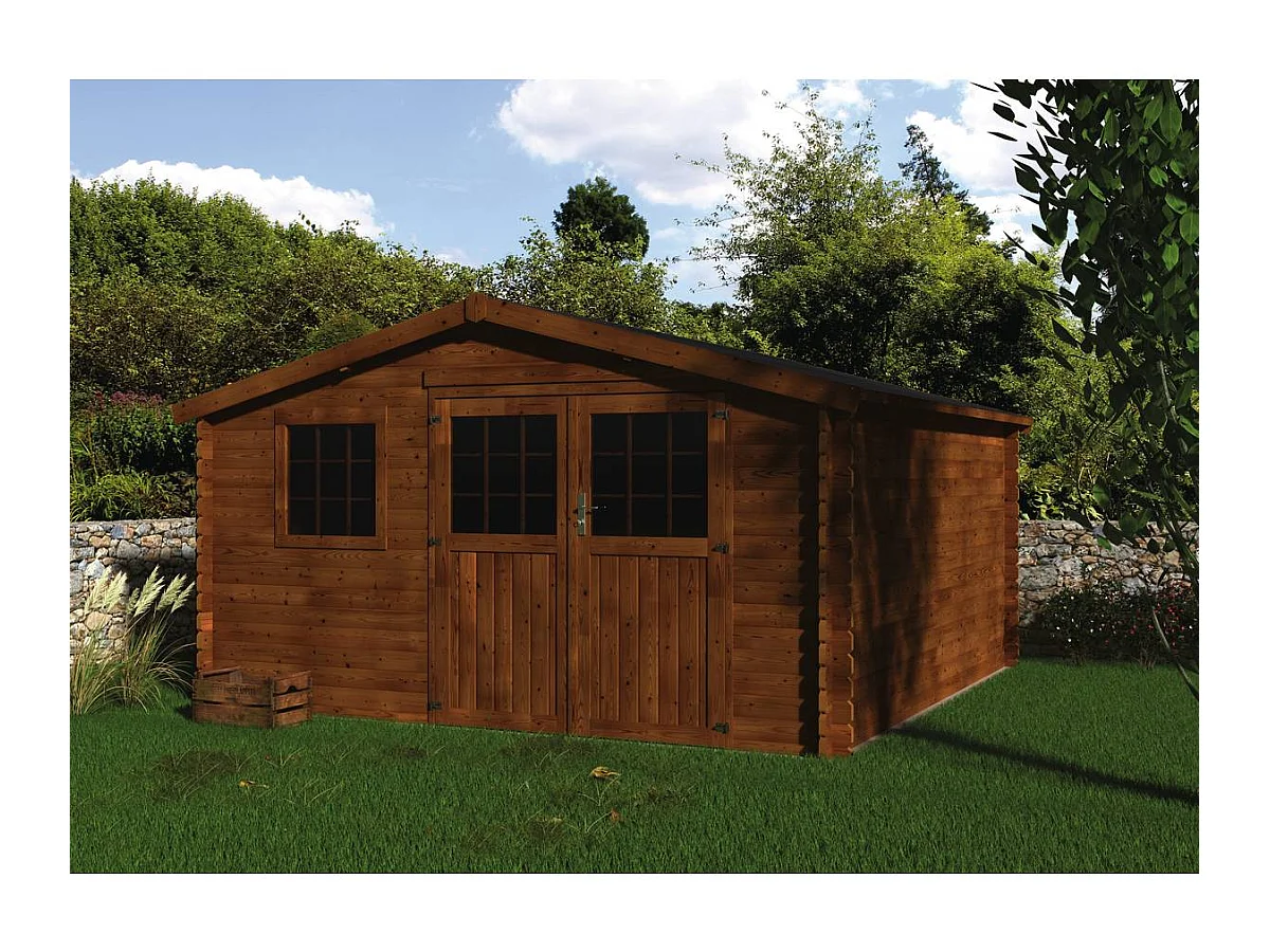 Abri jardin bois "Vallauris" - 15.84 m² - 3.98 x 3.98 x 2.29 m - 34 mm - Traité marron