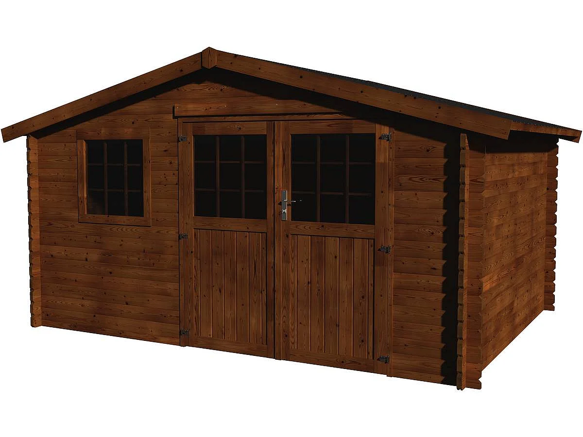Abri jardin bois "Vallauris" - 15.84 m² - 3.98 x 3.98 x 2.29 m - 34 mm - Traité marron