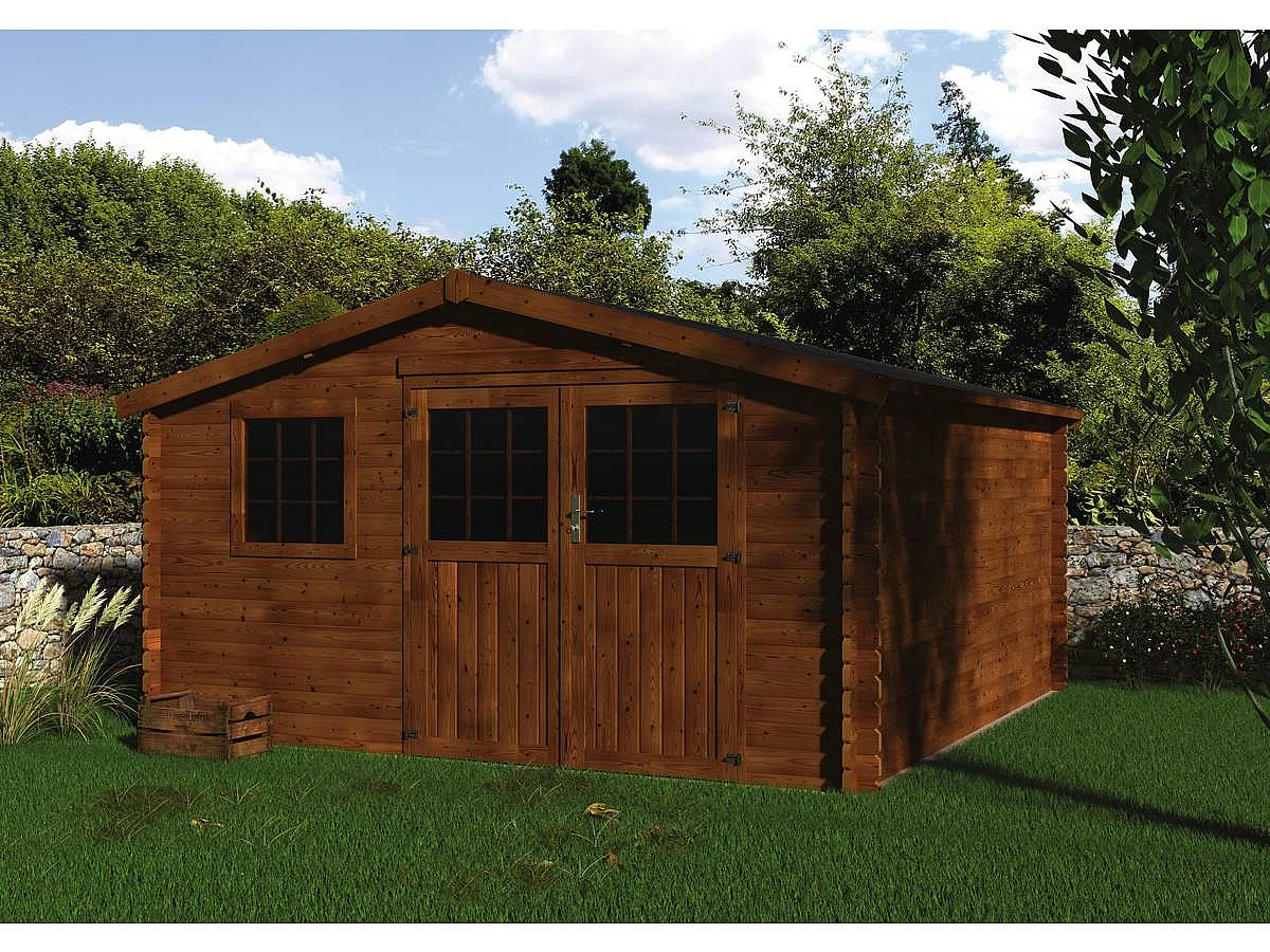 Abri jardin bois "Vallauris" - 15.84 m² - 3.98 x 3.98 x 2.29 m - 34 mm - Traité marron