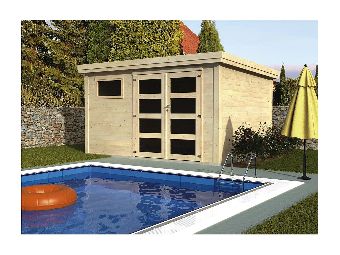 Abri jardin bois "Paolo" - 10 m² - 3.65 x 2.75 x 2.16 m - 28 mm