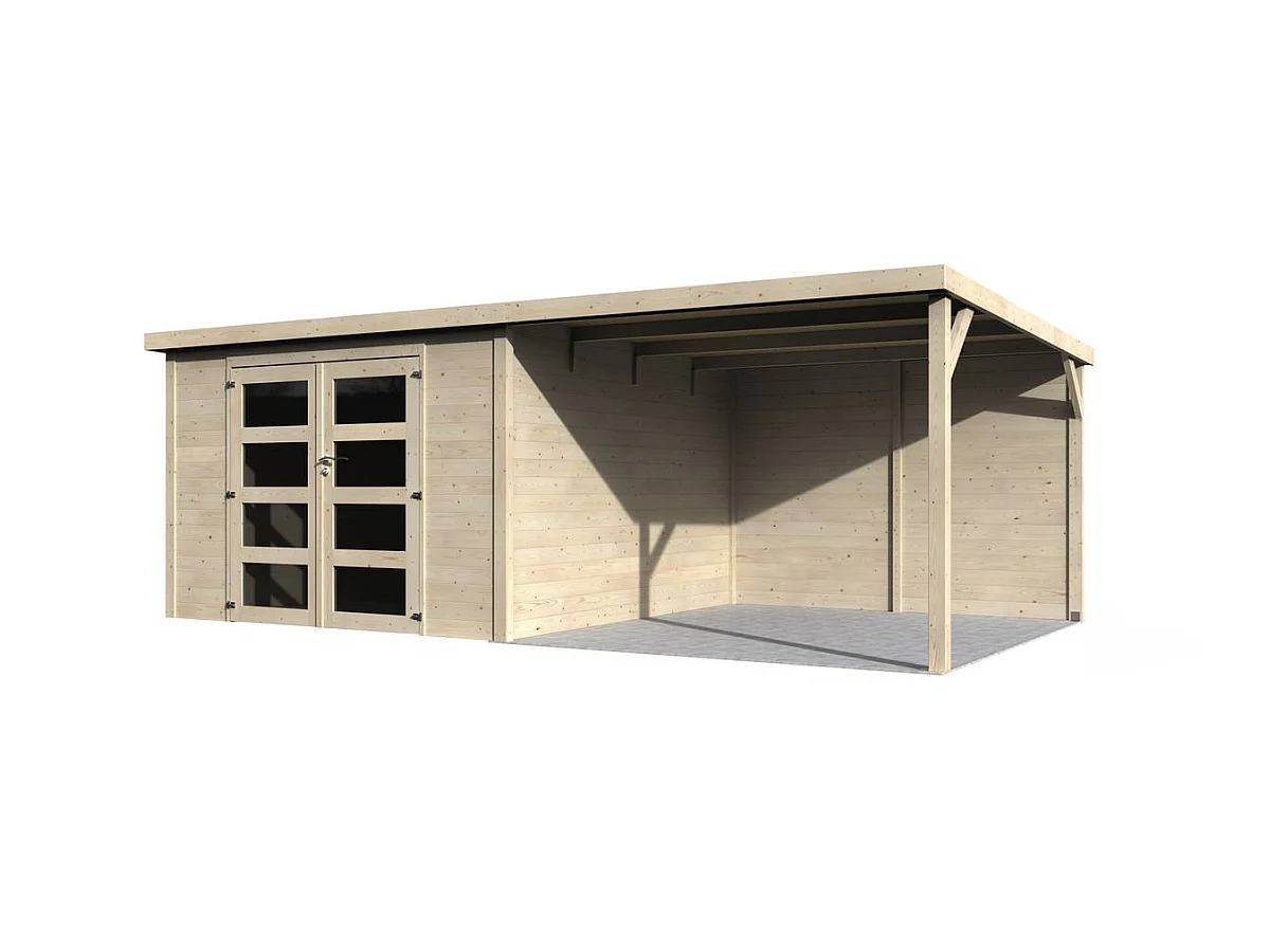 Abri jardin bois "Delices" avec extension - 17.44 m² - 5.71 x 3.05 x 2.02 m - 28 mm