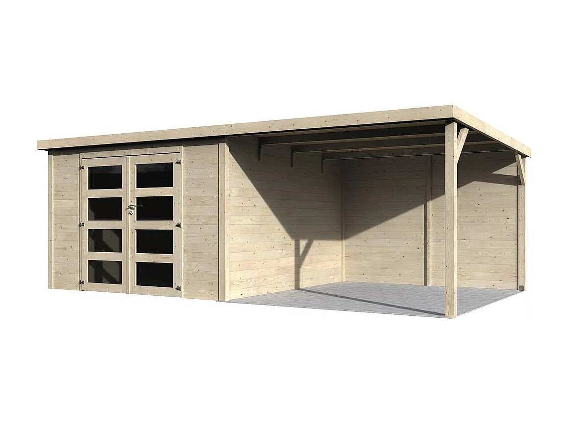 Abri jardin bois "Delices" avec extension - 17.44 m² - 5.71 x 3.05 x 2.02 m - 28 mm