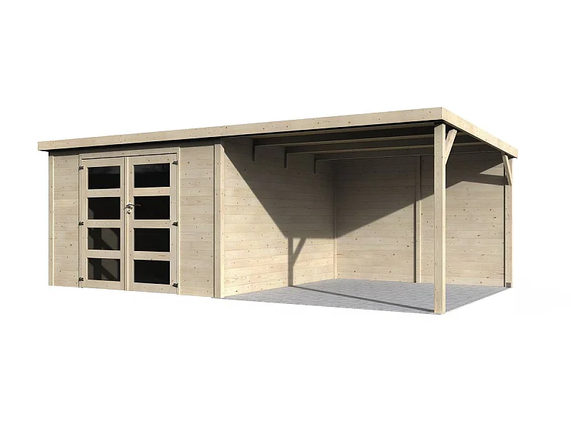 Abri jardin bois "Delices" avec extension - 17.44 m² - 5.71 x 3.05 x 2.02 m - 28 mm