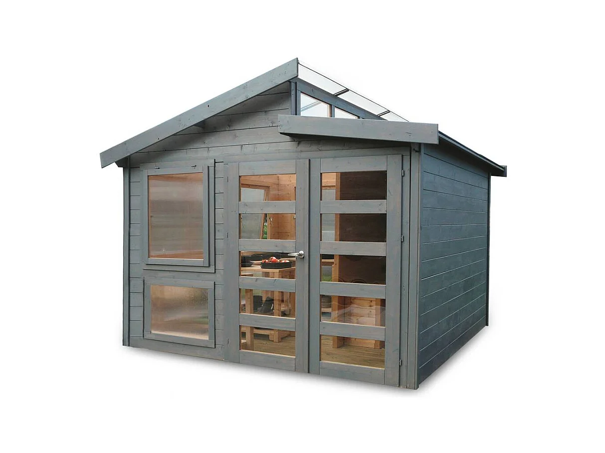 Houten tuinhuis "Merano" van 8,92 m² met dubbele deur en 9 ramen