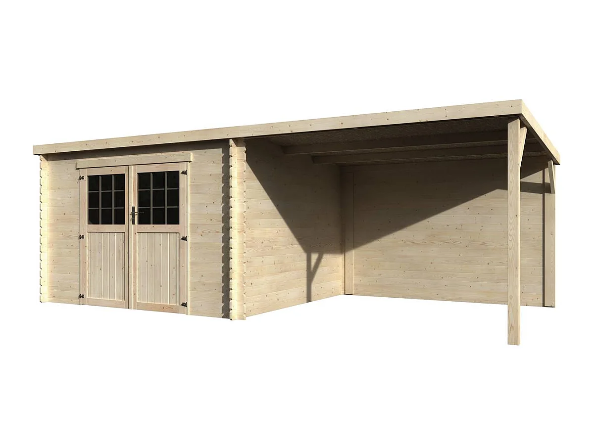 Abri jardin bois "Eden" avec extension - 18.02 m² - 6.05 x 2.98 x 2.09 m - 28 mm