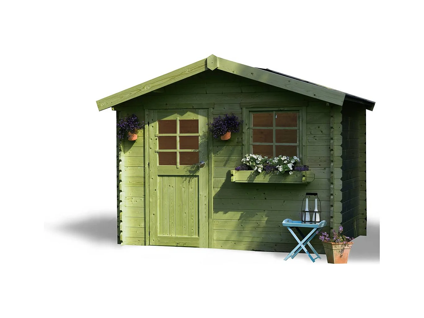 Abri jardin bois "Sologne" - Modèle imprégné (vert) - 8.88 m² - 2.98 x 2.98 x 2.39 m - 28 mm