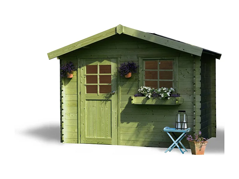 Abri jardin bois "Sologne" - Modèle imprégné (vert) - 8.88 m² - 2.98 x 2.98 x 2.39 m - 28 mm