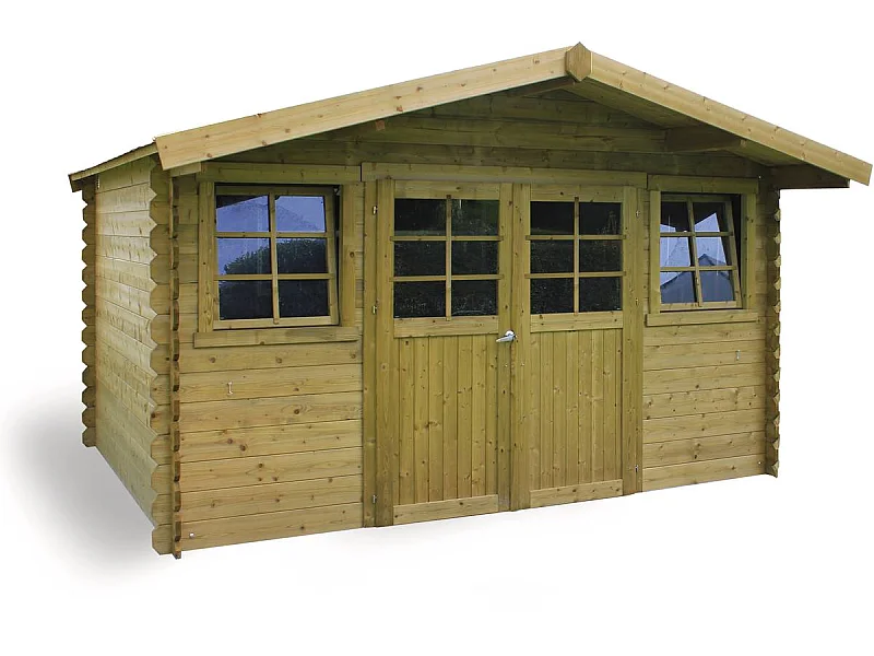 Casetta da giardino in legno "Dole" impregnato con doppia porta e finestre oscillo-battenti - 11,56 m²