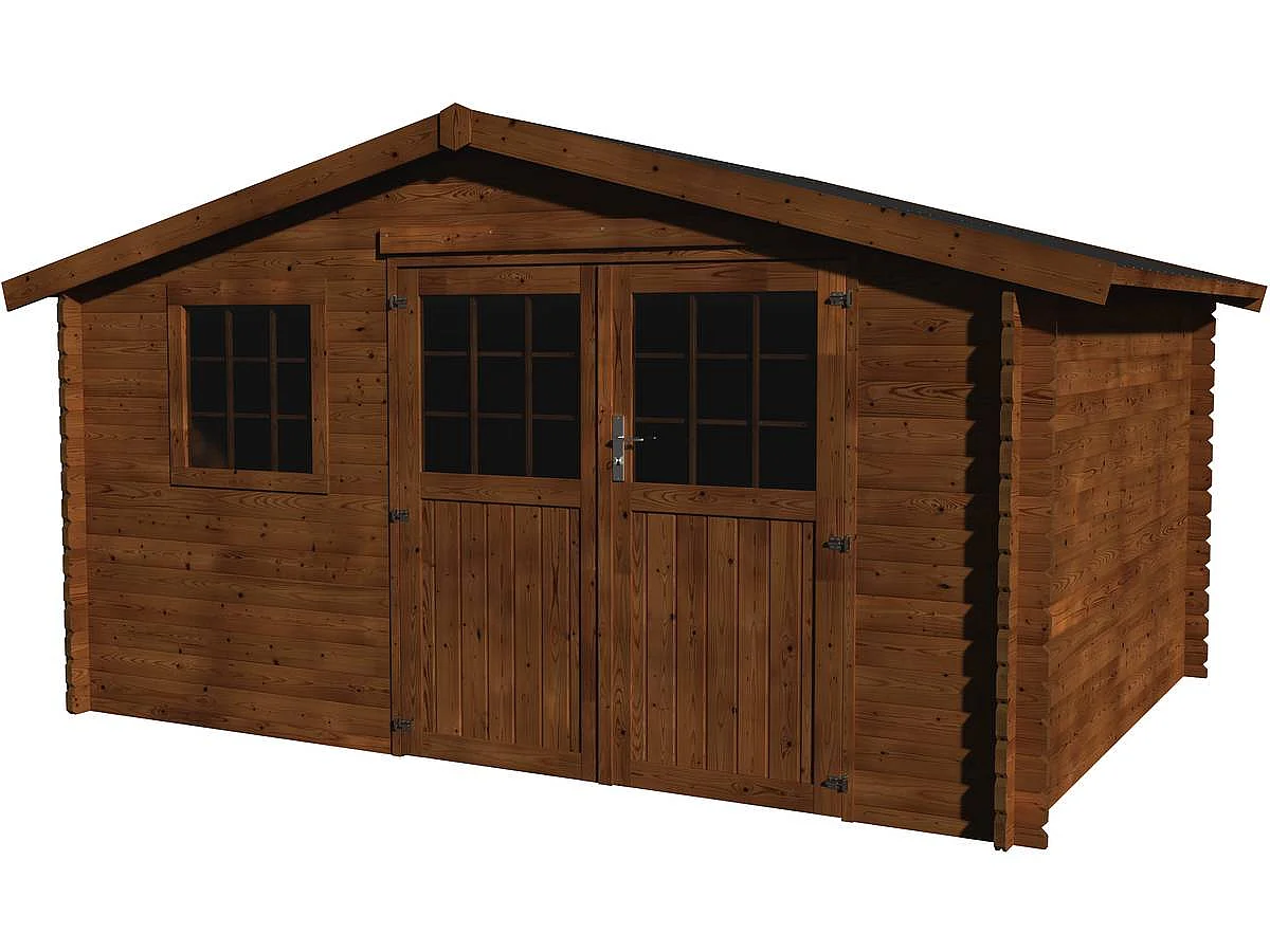 Abri jardin bois "Valerian" - 11.86 m² - 3.98 x 2.98 x 2.29 m - 34 mm - Traité marron