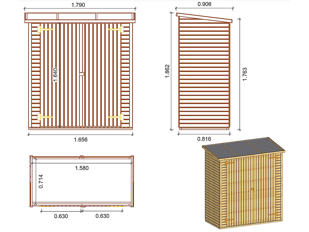 Drewniana szopa ogrodowa przylegająca "Lipki" -  1.79 x 0.90 x 1.76/1.86 m - 1.62 m² - 12 mm - Z podłogą