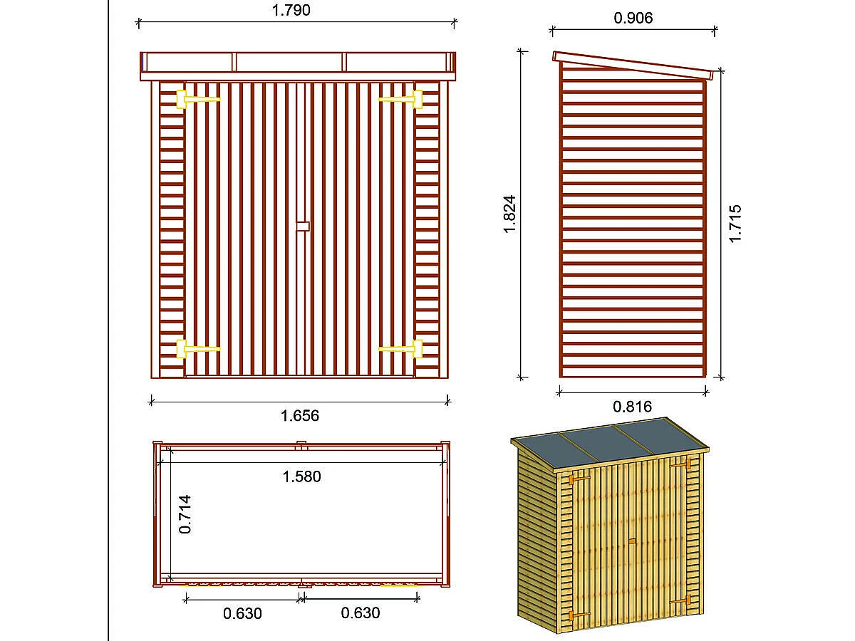 Drewniana przybudówka "Lipki" -  1.79 x 0.90 x 1.76/1.86 m