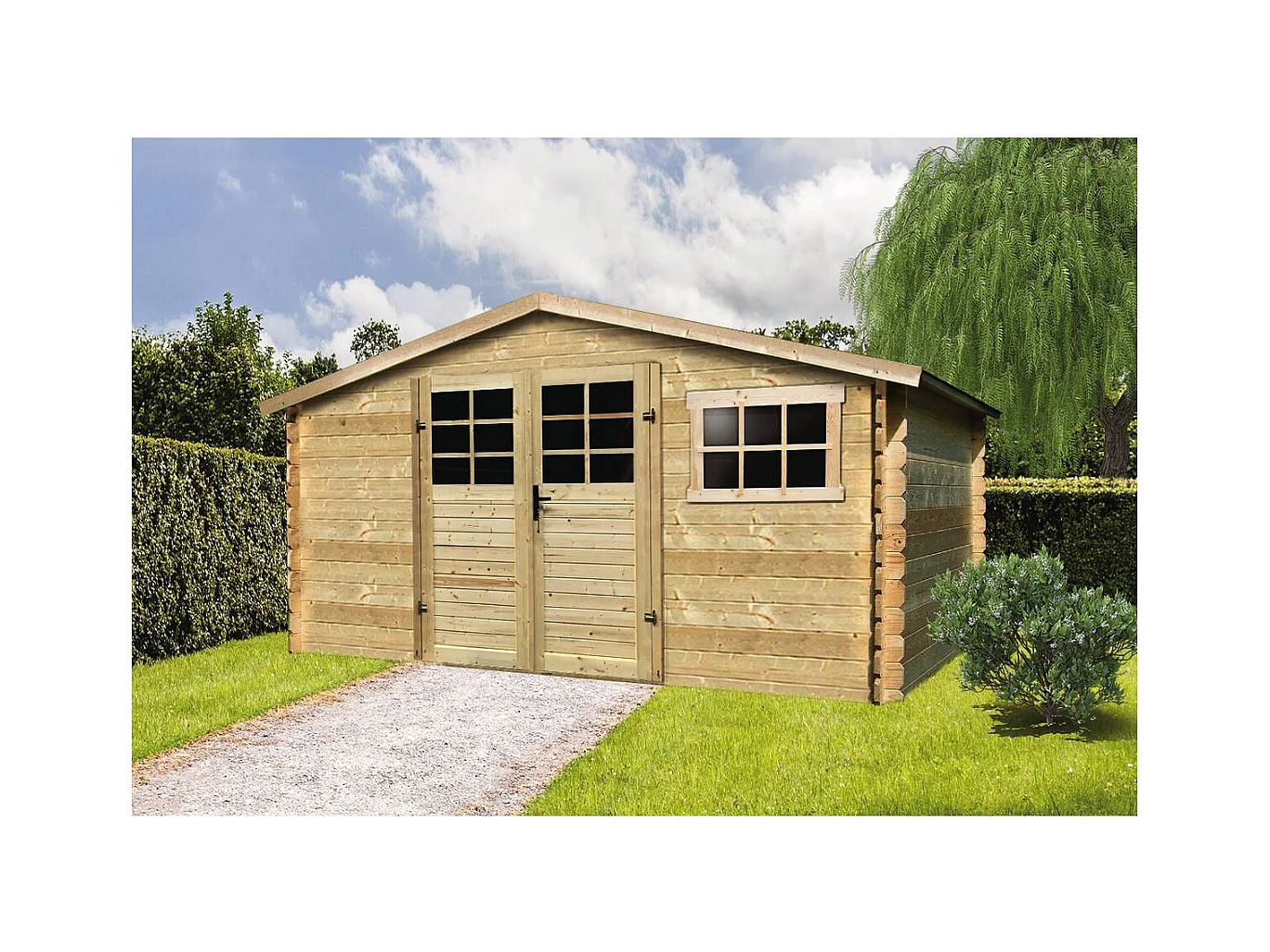 Abri jardin bois traditionnel -  11.56 m2 - 388 x 298 x 218 cm - 28mm