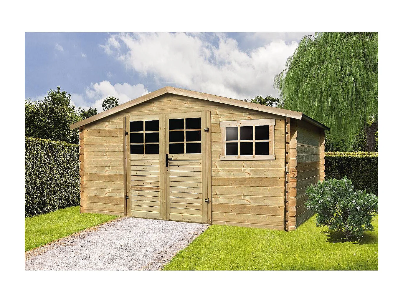 Abri jardin bois traditionnel -  11.56 m2 - 388 x 298 x 218 cm - 28mm