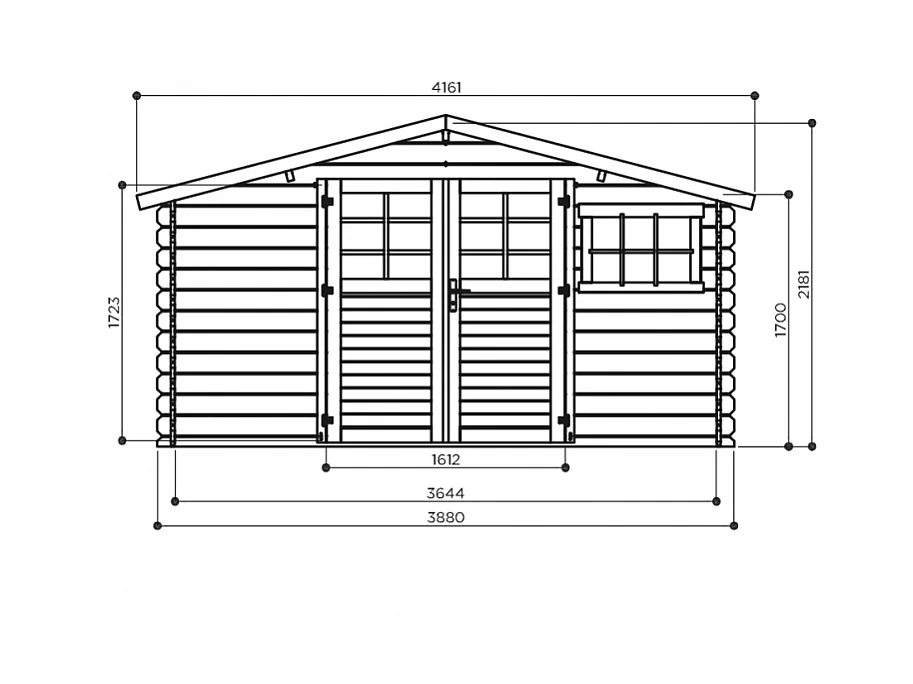 Abri jardin bois traditionnel -  11.56 m2 - 388 x 298 x 218 cm - 28mm