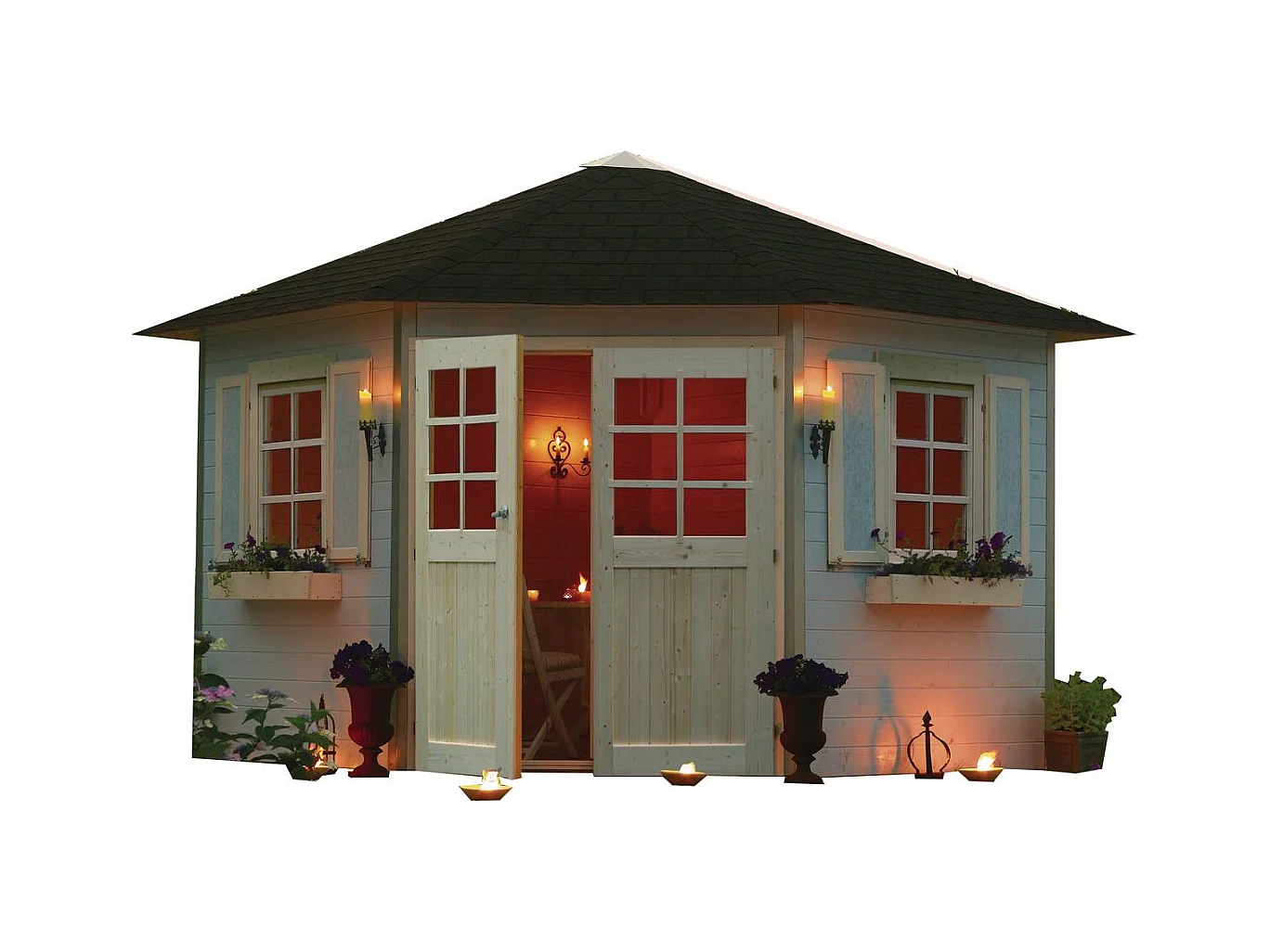 Abri jardin pentagone "Nancy" - 7.88 m² - 4.24 x 3 x 2.82 m - 28 mm