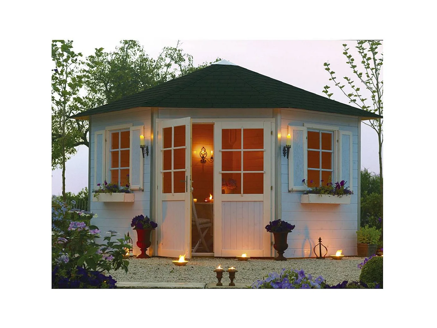 Abri jardin pentagone "Nancy" - 7.88 m² - 4.24 x 3 x 2.82 m - 28 mm