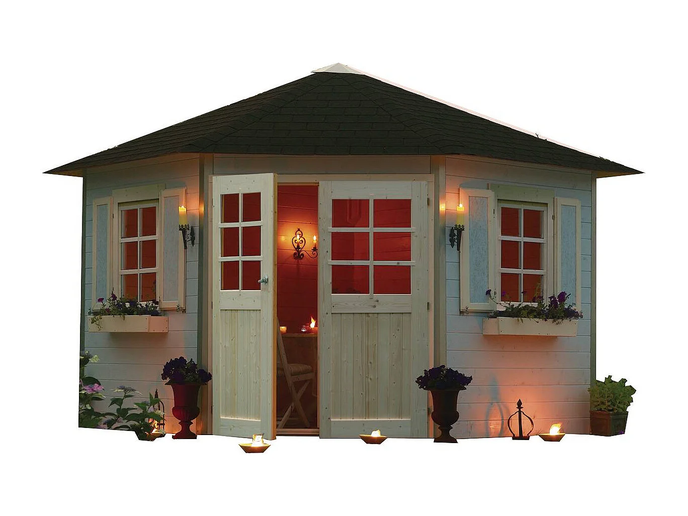 Abri jardin pentagone "Nancy" - 7.88 m² - 4.24 x 3 x 2.82 m - 28 mm