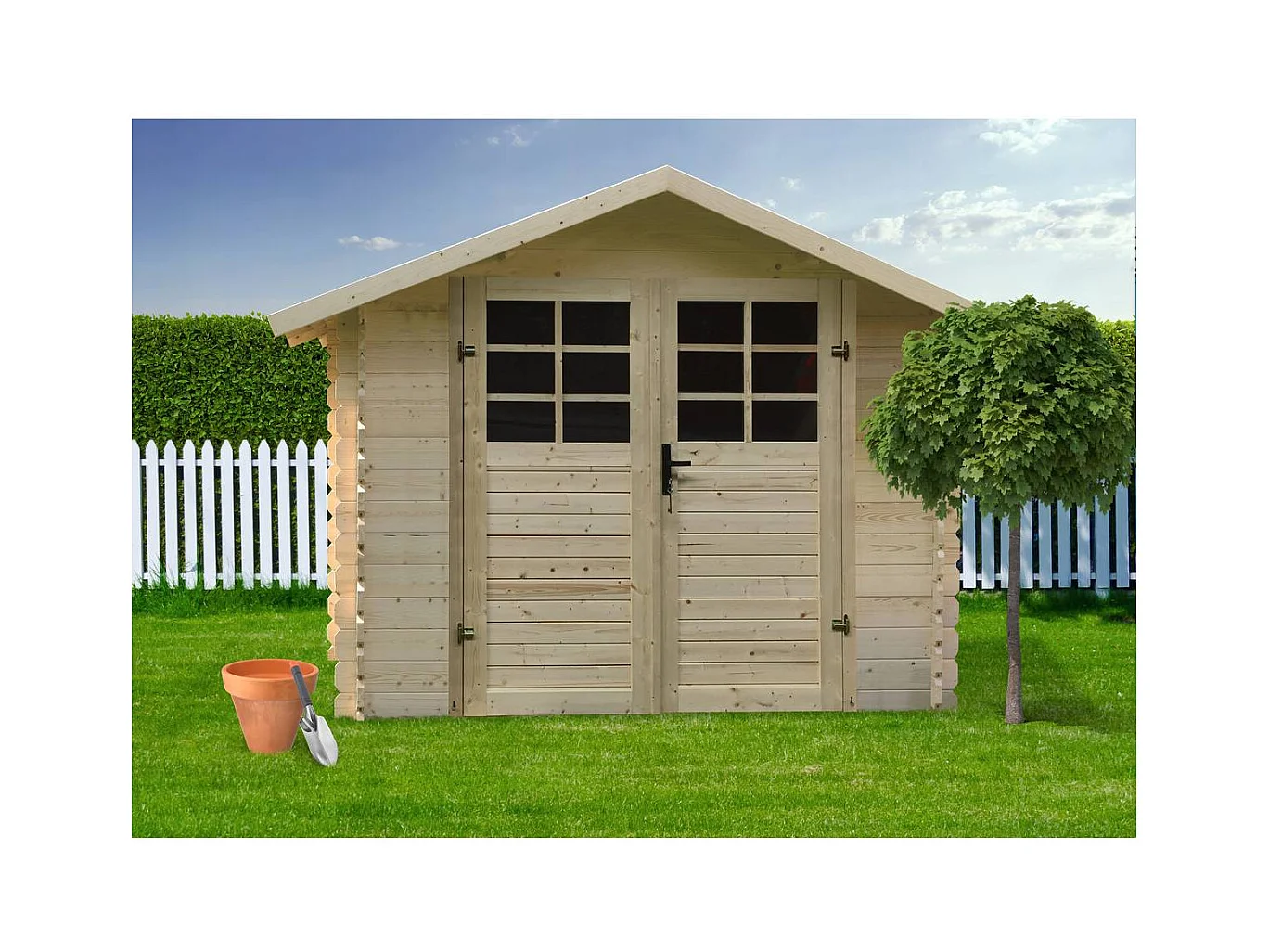 Abri jardin bois traditionnel - 8.88 m2 - 2.98 x 2.98x 2.18 m - 28 mm