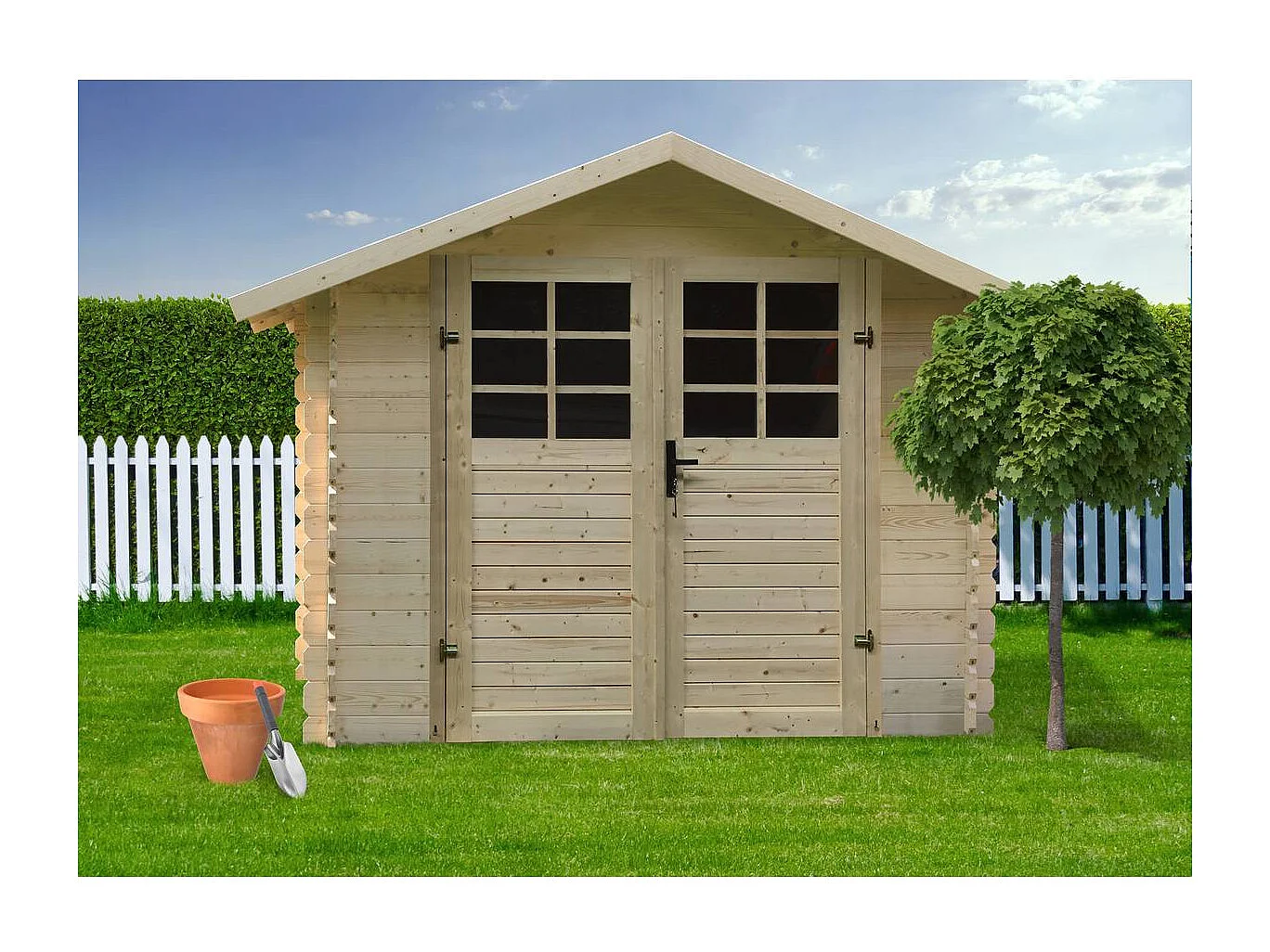 Abri jardin bois traditionnel - 8.88 m2 - 2.98 x 2.98x 2.18 m - 28 mm